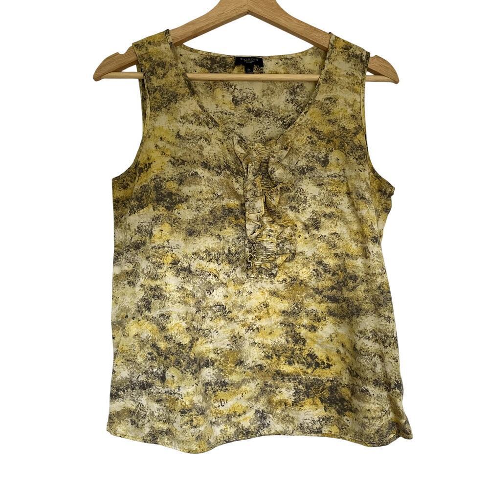 Talbots yellow green sleeveless blouse vintage women's size 8P zipper cotton